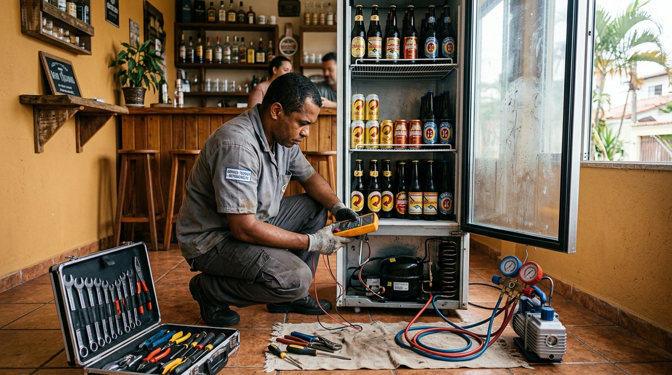 Substituição de termostato de cervejeira em serviço técnico em Volta Redonda‑RJ